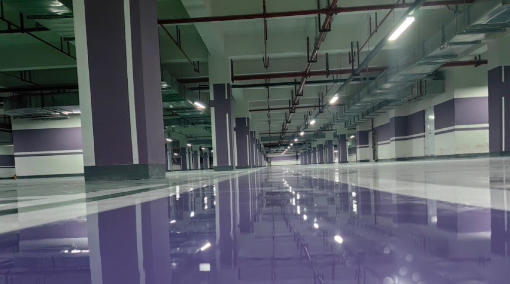 兰州市安宁区源善智慧港停车场 环氧自流平地坪 20000平方米